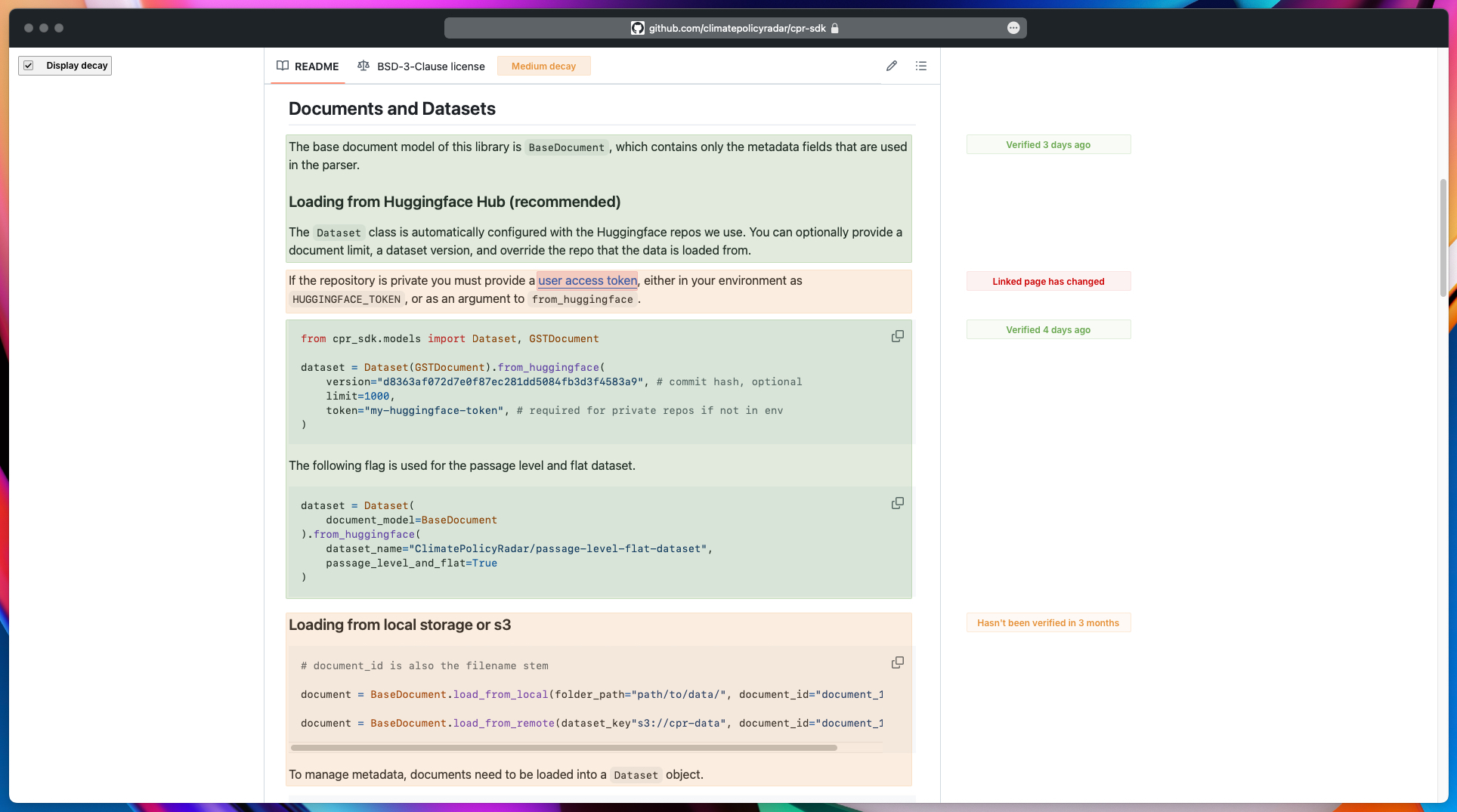 Example: Documentation decay for CPR SDK's README